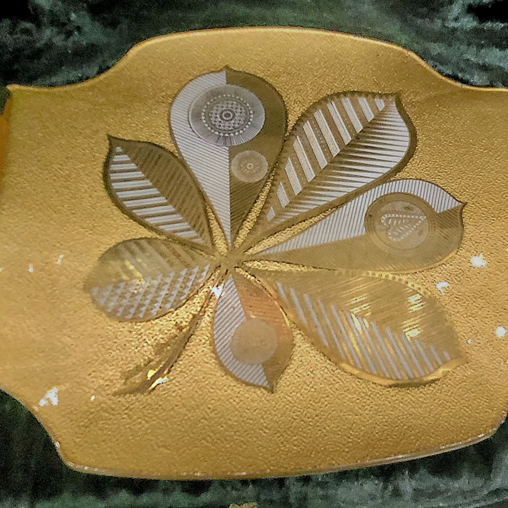 Vintage George Briard  "Heritance" Mid Century glass tray in Gold Leaf Motif